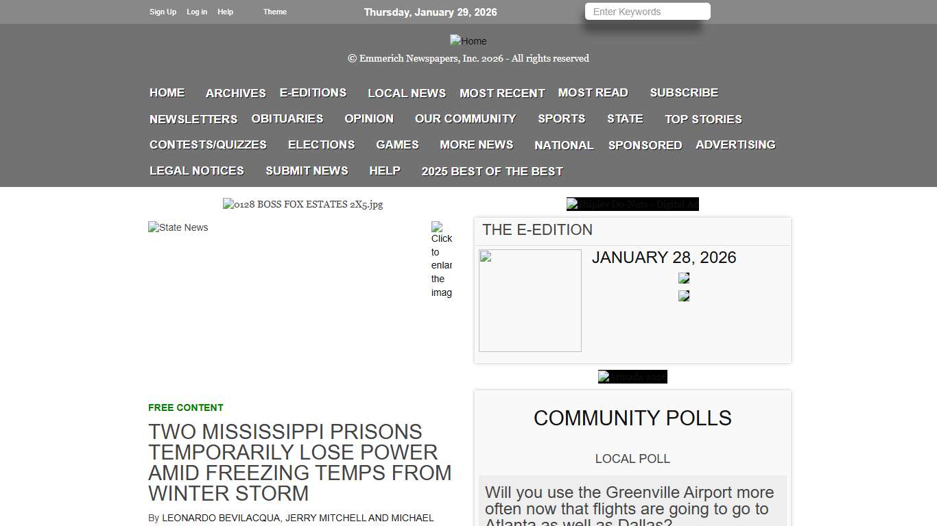 Two Mississippi prisons temporarily lose power amid freezing temps from winter storm Delta Democrat-Times